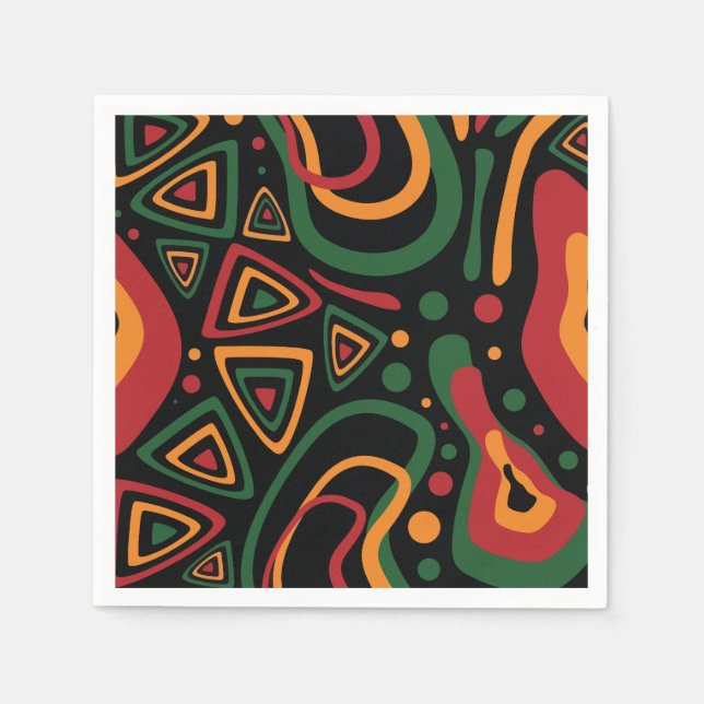 Guardanapo De Papel Abstract Tribal Shapes Pattern in Red, Gold, Green (Frente)