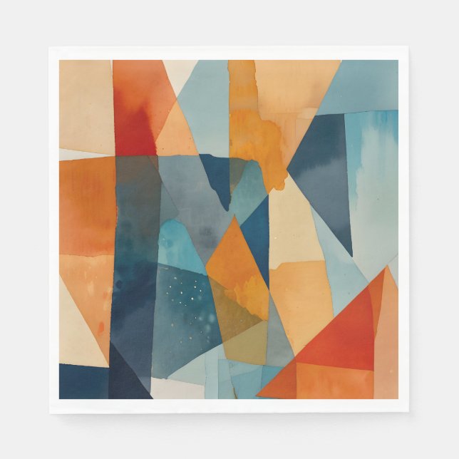 Guardanapo De Papel Abstrato Ângulos de Azul e Laranja (Frente)