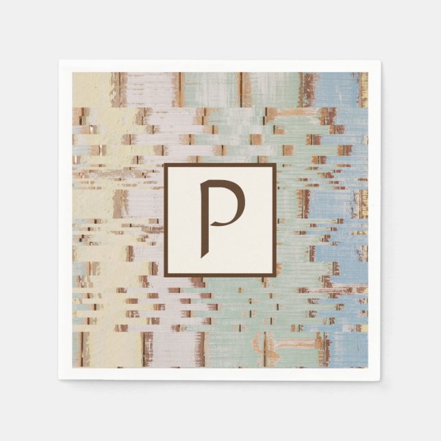 Guardanapo De Papel Abstrato Azul castanho monograma (Frente)