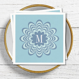 Guardanapo De Papel Abstrato Blue Flower Personalizado Monograma Inici