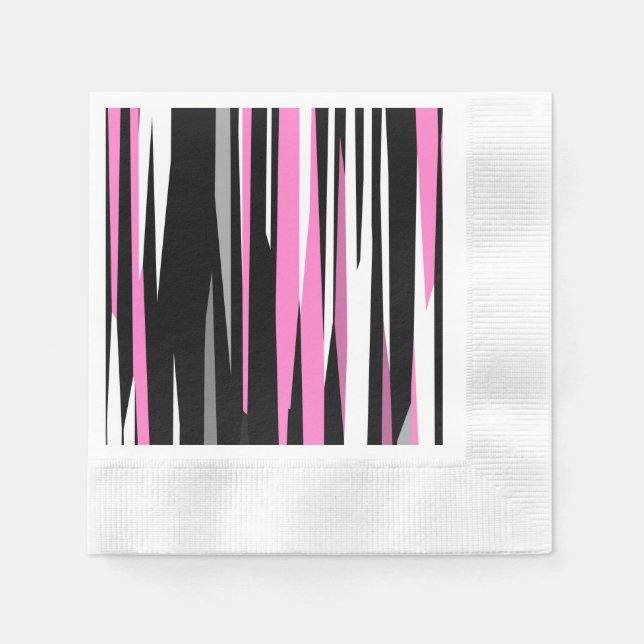 Guardanapo De Papel Abstrato branco e preto-e-rosa (Frente)