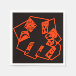 Guardanapo De Papel Abstrato, caras de abóbora em preto, Dia das Bruxa