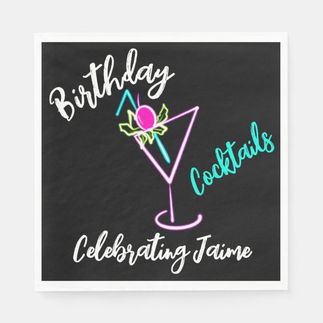 Guardanapo De Papel Abstrato Cocktail Neon Drink Bar Club (Frente)