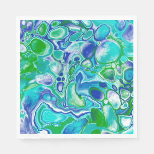 Guardanapo De Papel Abstrato de Arte Fluida Marble Azul e Verde