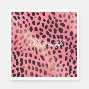 Guardanapo De Papel Abstrato de Impressão de Leopardo Preto Rosa