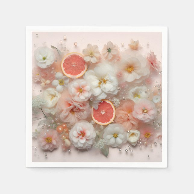 Guardanapo De Papel Abstrato de toranja e flores (Frente)