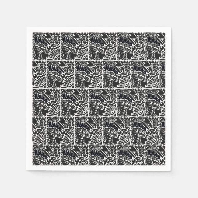 Guardanapo De Papel Abstrato em preto e branco (Frente)
