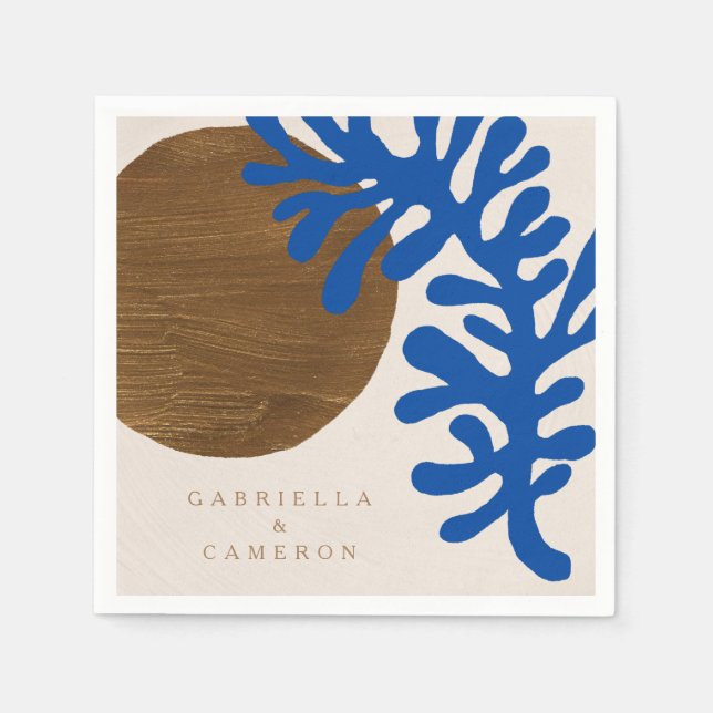 Guardanapo De Papel Abstrato Matisse Blue Brown Nome Personalizado Cas (Frente)