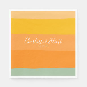 Guardanapo De Papel Abstrato Peach Yellow Sage Stripes Personalizado