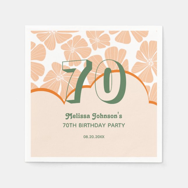 Guardanapo De Papel Abstrato Retro Orange Chamomile Flower Aniversário (Frente)