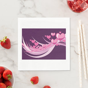 Guardanapo De Papel Abstrato Romântico Corações Rosa Design em Roxo
