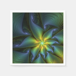 Guardanapo De Papel Abstrato Star, Ouro Verde brilhante Arte Fractal