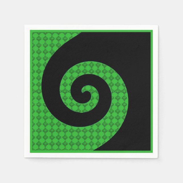 Guardanapo De Papel Abstrato Swirling Green and Black Paper Napkins (Frente)