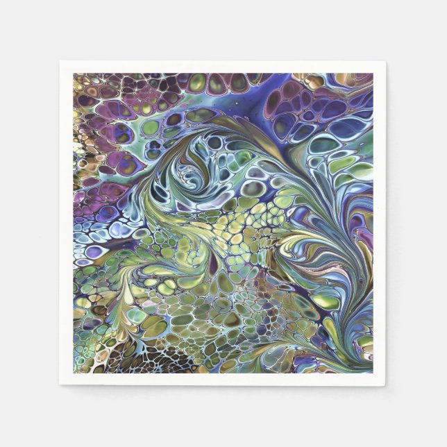 Guardanapo De Papel Abstrato verde-oliva, azul-roxa (Frente)