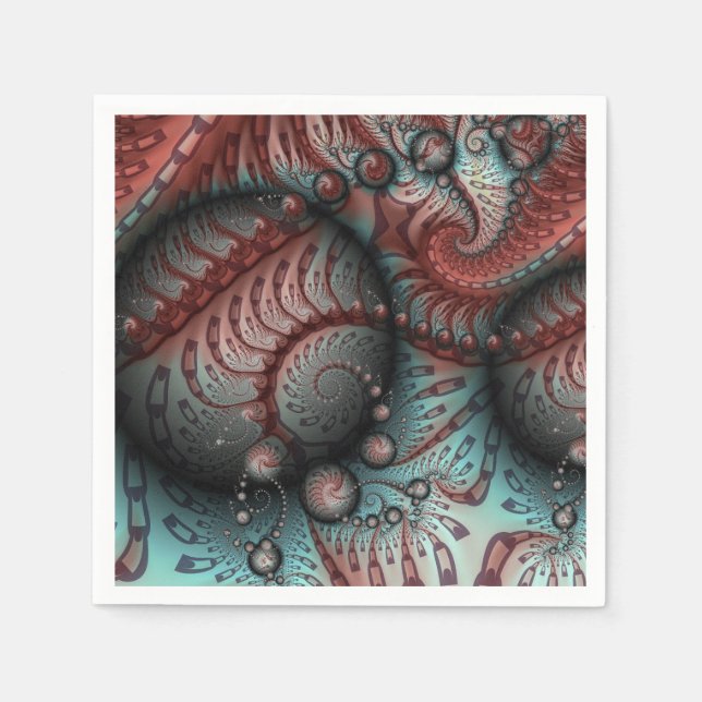 Guardanapo De Papel Abstrato Vivid Fantasy Fractal Art Brown Blue (Frente)