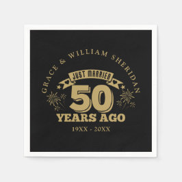 Guardanapo De Papel Acabados de Casar 50º Aniversário Preto e Dourado