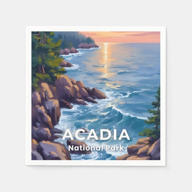 Guardanapo De Papel Acadia National Park | Maine Painting Travel Art (Frente)