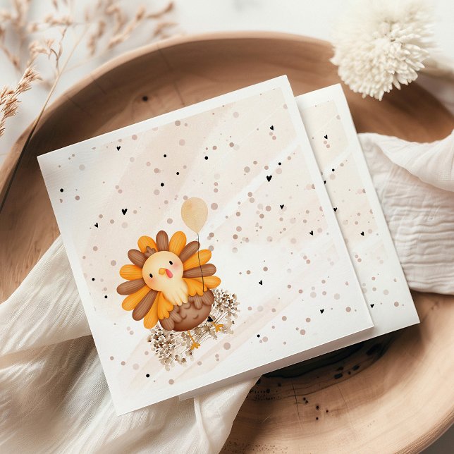 Guardanapo De Papel Ação de Graças do Chá de fraldas da Turquia (Little Turkey baby shower Thanksgiving napkins with turkey design, warm autumn colors, and seasonal )