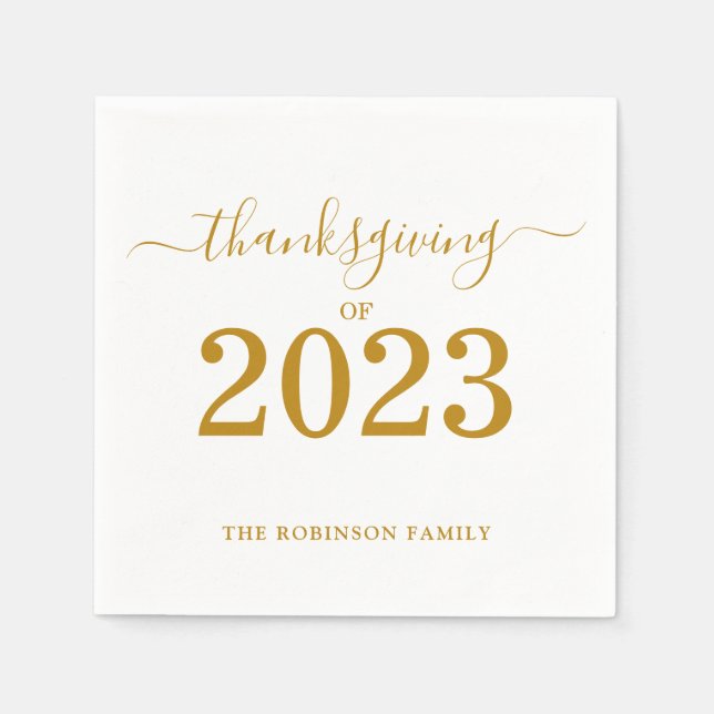 Guardanapo De Papel Ação de Graças do Dourado Script 2023 Personalizad (Frente)