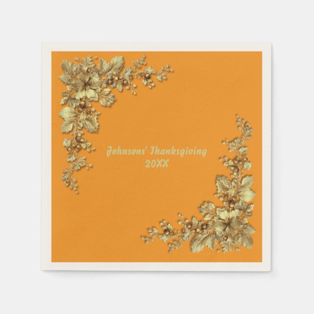 Guardanapo De Papel Ação de Graças Dourada Elegante (Frente)