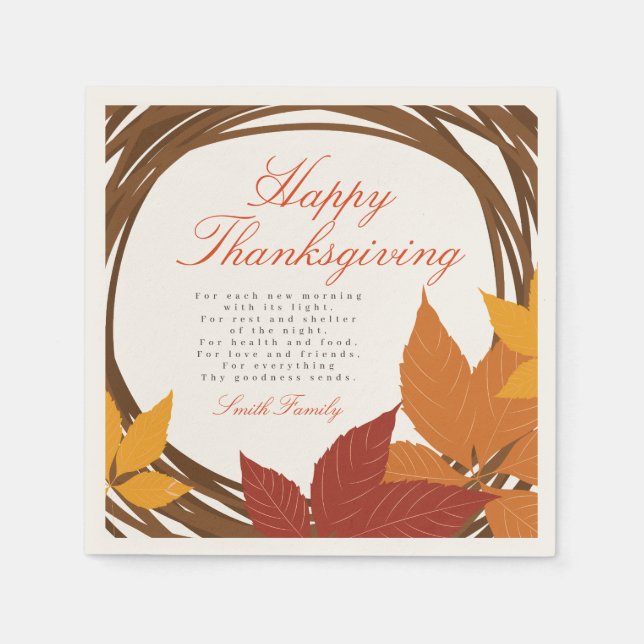 Guardanapo De Papel Ação de Graças Feliz Ação de Graças (Frente)