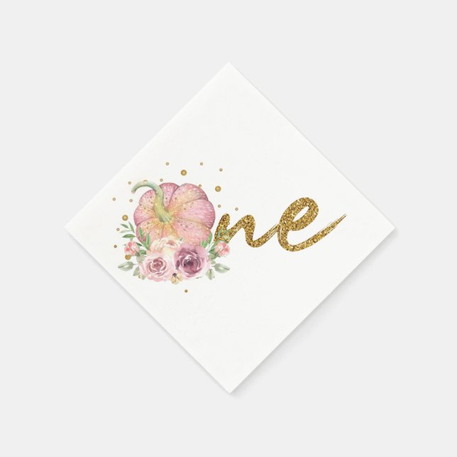 Guardanapo De Papel Ação de Graças Primeiro Aniversário Pumpkin Rosa D (Canto)