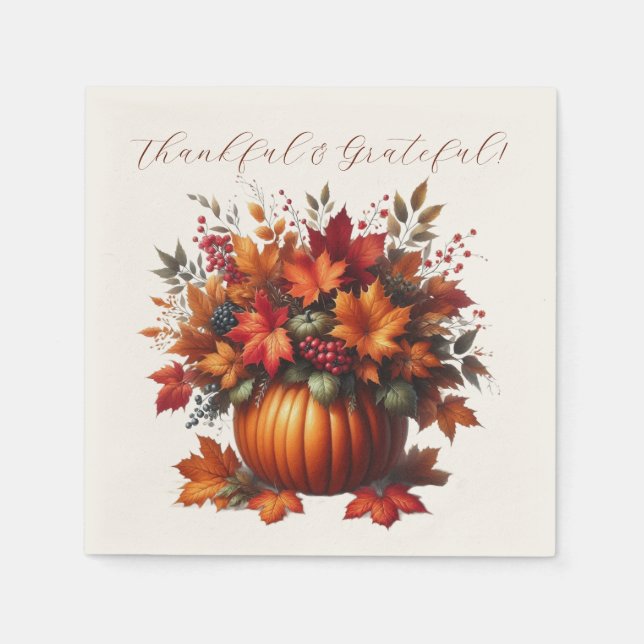 Guardanapo De Papel Ação de Graças - Pumpkin com Folhas de outono (Frente)