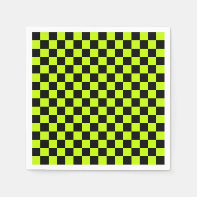 Guardanapo De Papel Acid green black checkerboard pattern (Frente)