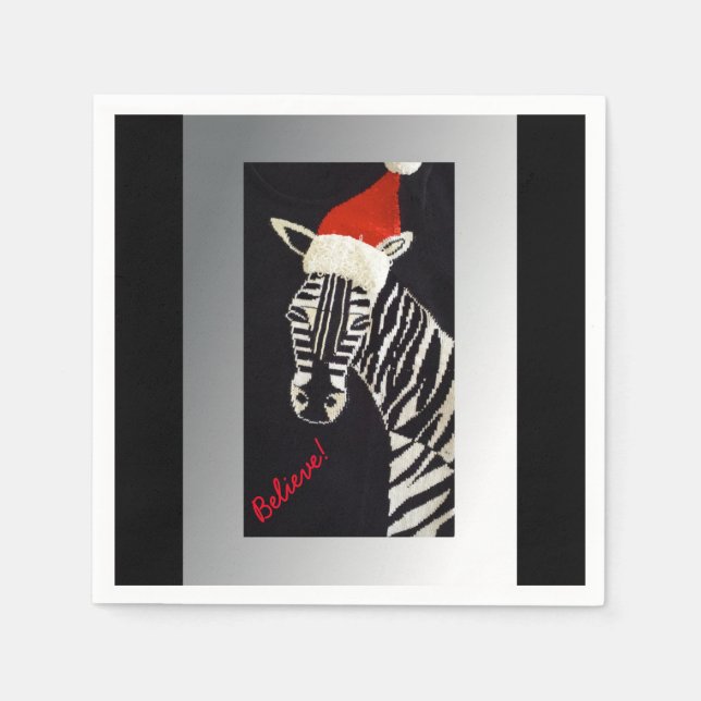 Guardanapo De Papel Acredite! Zebra Natal com Red Santa Hat (Frente)
