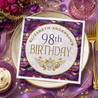 Guardanapo De Papel Adesivo de Aniversário de 98 Anos Roxo e Dourado c