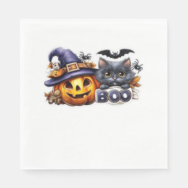 Guardanapo De Papel Adesivo de gato engraçado de Halloween - Chapéu de (Frente)