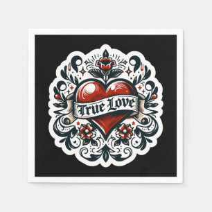 Guardanapo De Papel Adesivo de Tatuagem Coração de Amor Verdadeiro Cas