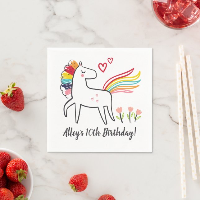 Guardanapo De Papel Adesivos de aniversário de Unicórnio Arco-íris com (Insitu)
