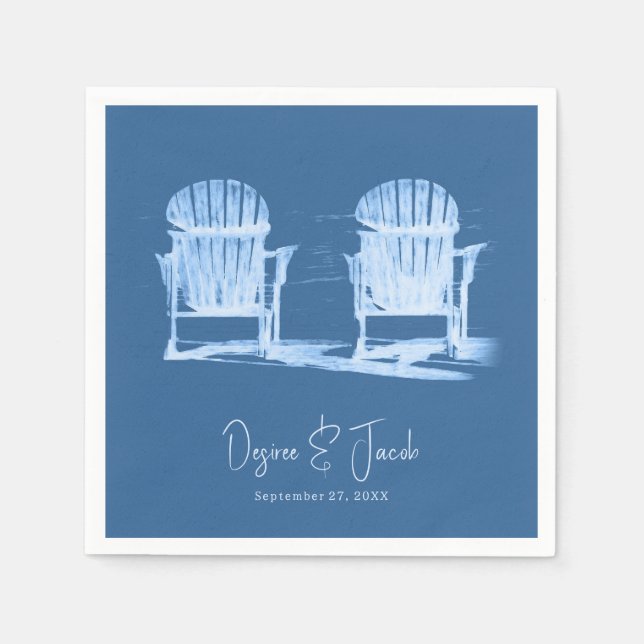 Guardanapo De Papel Adirondack Beach Chairs Azure Blue White Weding (Frente)