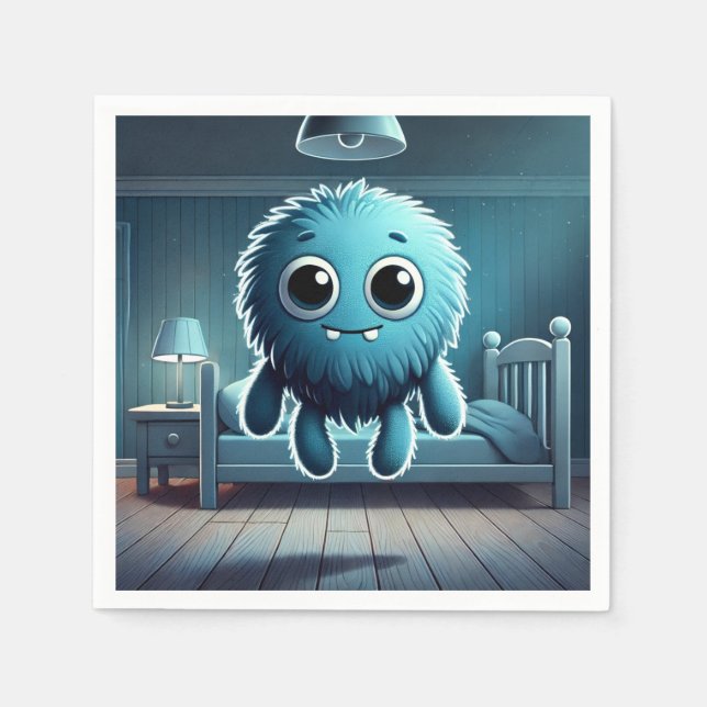 Guardanapo De Papel Adorable Blue Fluffy Creature (Frente)