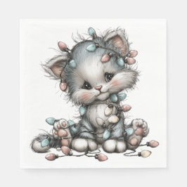 GUARDANAPO DE PAPEL ADORABLE HOLIDAY CHRISTMAS KITTEN WITH LIGHTS