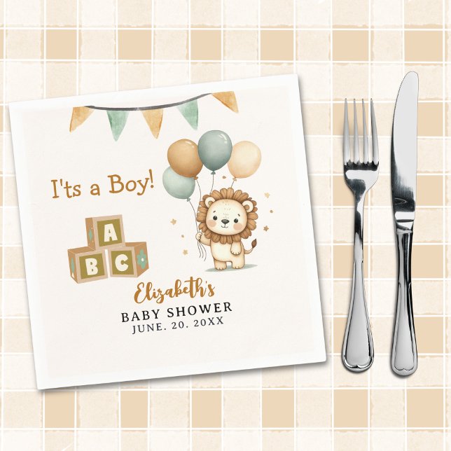 Guardanapo De Papel Adorable Lion Baby Shower Boy (Criador carregado)