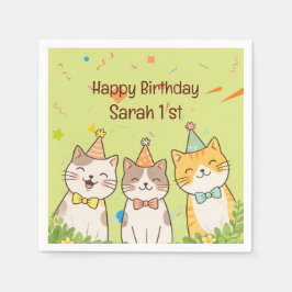 Guardanapo De Papel Adorable Trio of Birthday Cats | Custom Name & Age