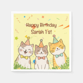 Guardanapo De Papel Adorable Trio of Birthday Cats | Custom Name & Age