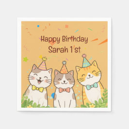 Guardanapo De Papel Adorable Trio of Birthday Cats | Custom Name & Age