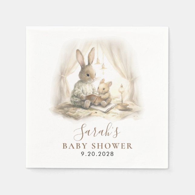 Guardanapo De Papel Adorable Watercolor Bunny Baby Shower  (Frente)