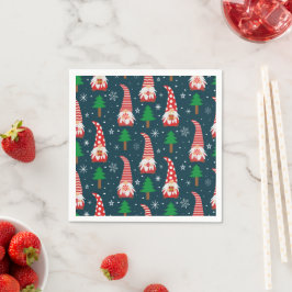 Guardanapo De Papel Adoráveis Gnomos de Natal com árvores e flocos de