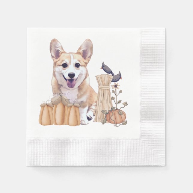 Guardanapo De Papel Adorável Ação de Graças Corgi (Frente)