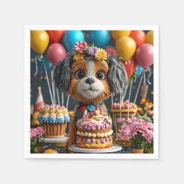 Guardanapo De Papel Adorável Cachorrinho Comemora Aniversário