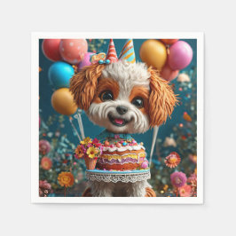 Guardanapo De Papel Adorável Cachorrinho Comemora Aniversário