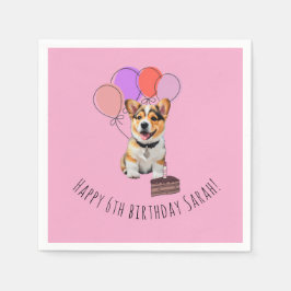 Guardanapo De Papel Adorável Corgi Rosa Aniversário Personalizável