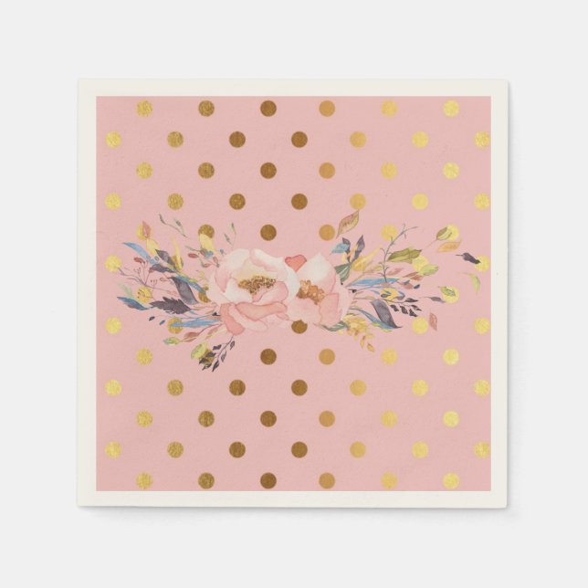 Guardanapo De Papel Adorável Flores de Pontos Polka Dourados Falsos (Frente)