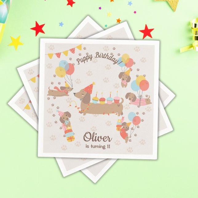 Guardanapo De Papel Adorável Puppy Birthday Pawty (Criador carregado)