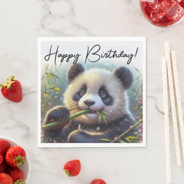 Guardanapo De Papel Adorável Urso Panda Comendo Bambu Feliz Aniversári (Insitu)