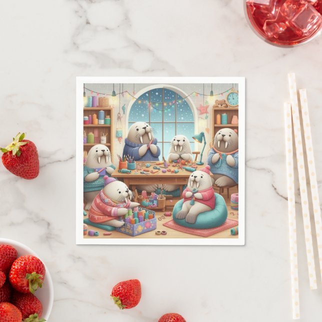 Guardanapo De Papel Adorável Walrus Birthday Napkins (Insitu)